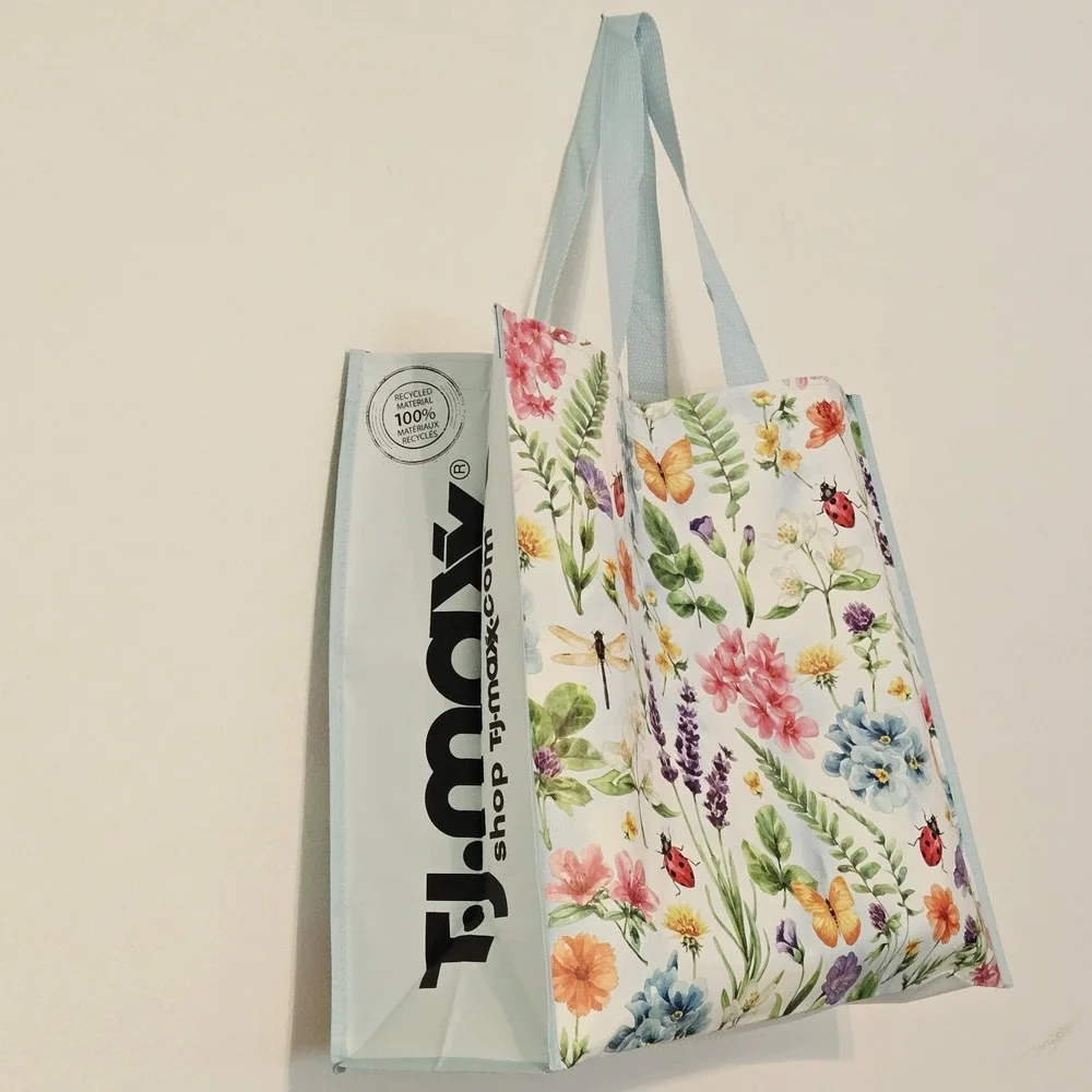 Dragonflies Ladybugs Lavender Fern Flowers Butterflies Shopping TJMaxx Bag